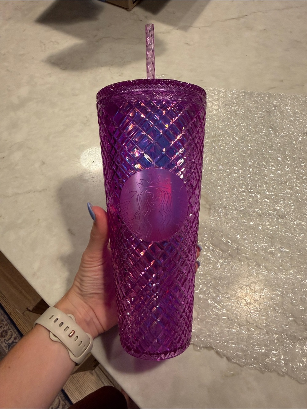 Starbucks Iridescent Purple Diamond Textured Tumbler with Straw